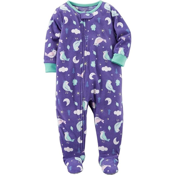 Carter's Other - NEW Carter's Girls Birds and Moons Plush Fleece Purple Pajama Sleeper
